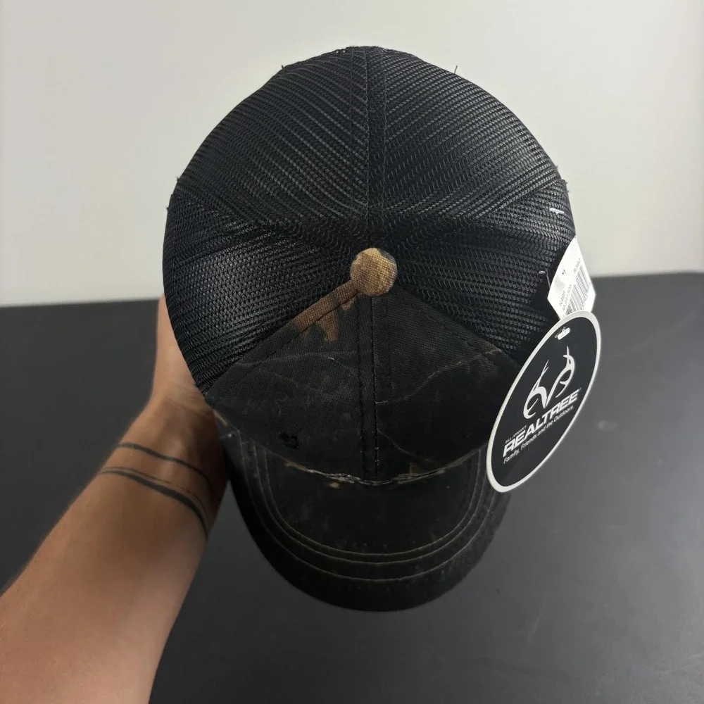 Realtree APX Black Camo Trucker Hat NWT Embroidered Antler Logo Mesh Snapback